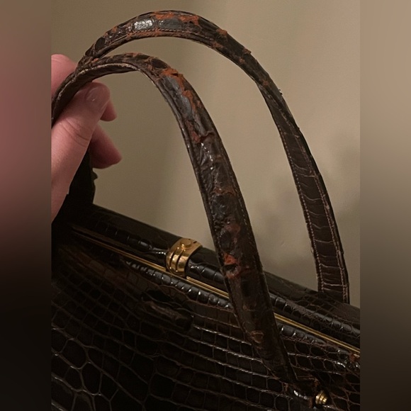 Vintage Lucille de Paris Brown Alligator Leather Handbag With Mirror RARE - Picture 3 of 16